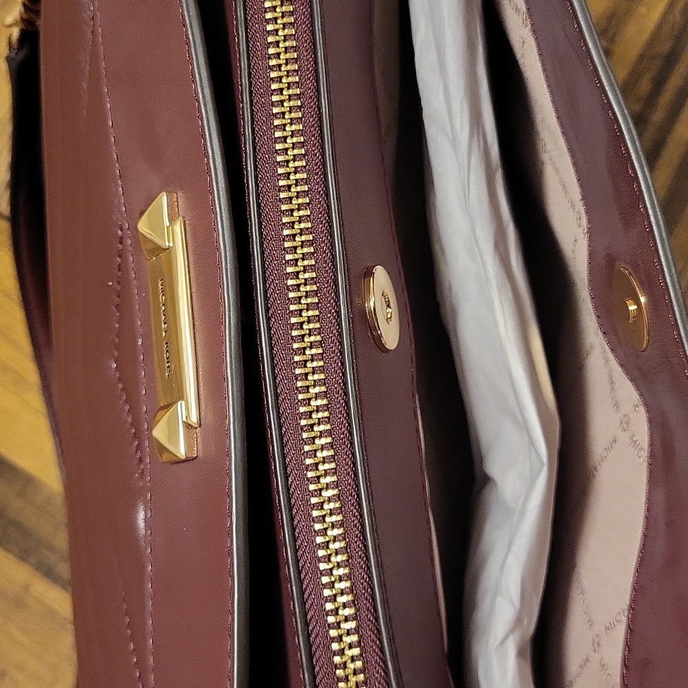 Michael Kors Whitney Tote in Oxblood with Gold Chain - Picture 8 of 11